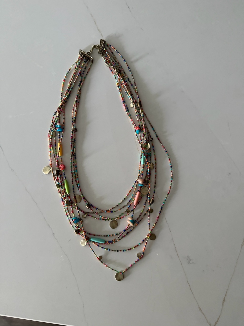 Chico's Multistrand Beaded Necklace with Turquoise, Pink, Yellow & Gold Accents